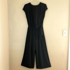 NWT. Nicole Miller New York Small USA MADE Black Tie Front Wide Leg Jumpsuit.